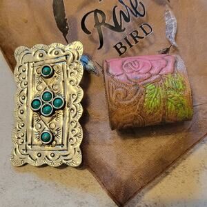 Western Southwestern Hat Hugger Wild Rag Scarf Slide Rectangle 6 Stone Concho